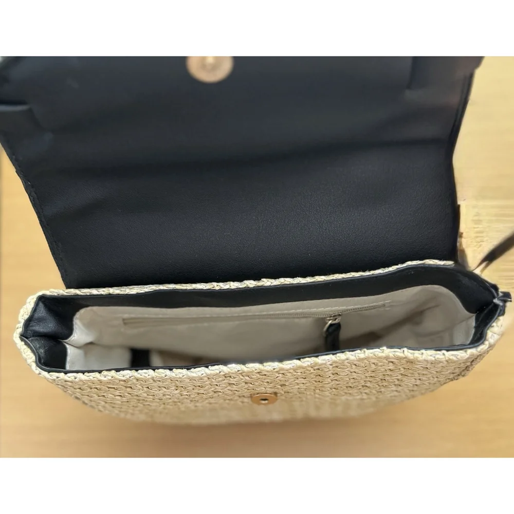 Black Faux Leather & Raffia Belt Bag Purse And Clutch Handbag Sz 1X ( 14 - 16 )